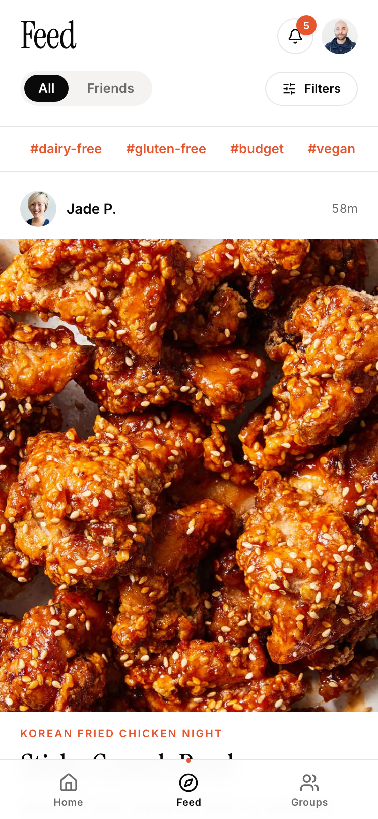 The community feed with a tag filter bar across the top